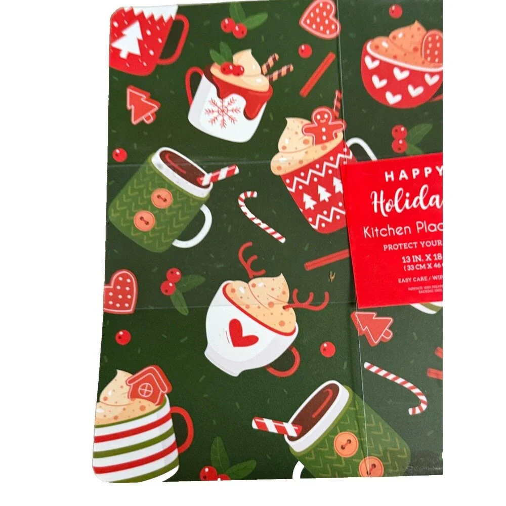 Christmas Hot Chocolate Placemats Set of 4 Vinyl Foam Back Holiday 13x18